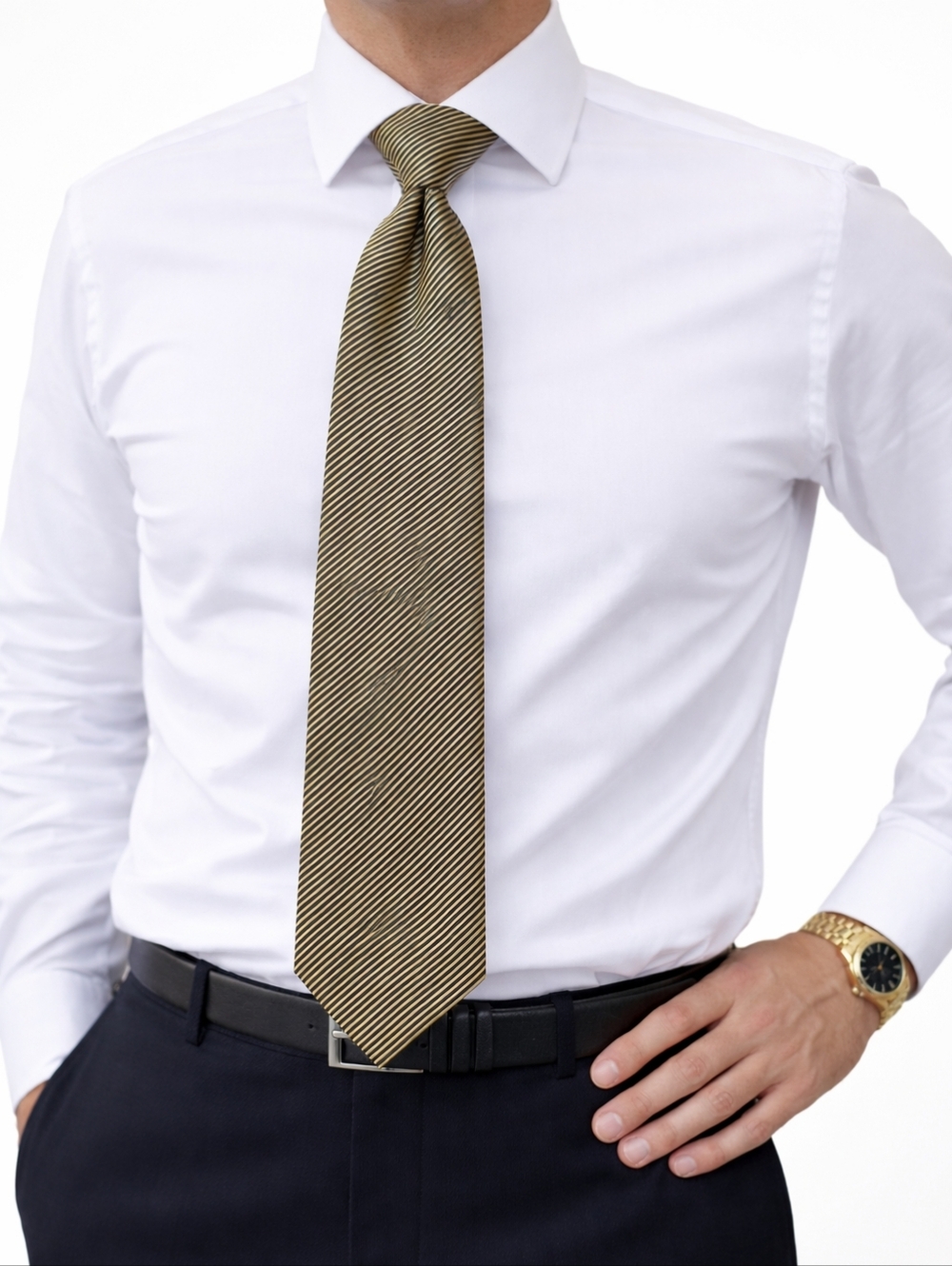 Versace Black Gold Stripe Silk Tie 58” Italy Luxury